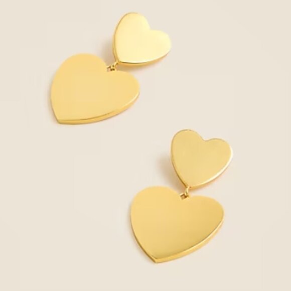 J.Crew Double Heart Drop Earrings – Shiny Matte Gold - Picture 1 of 3